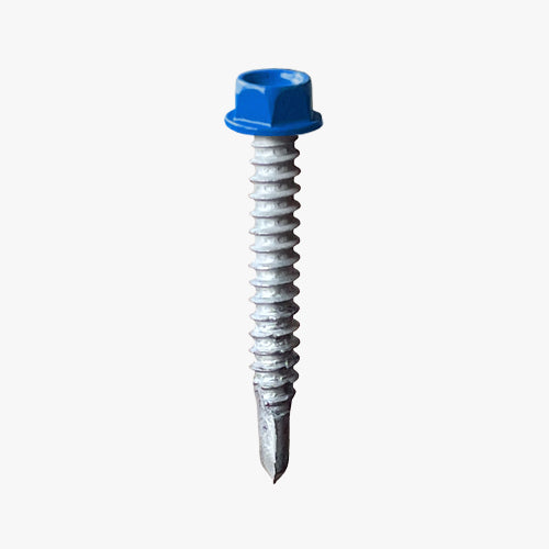 Hex Head Self Drilling Façade Screws painted in a blue head finish