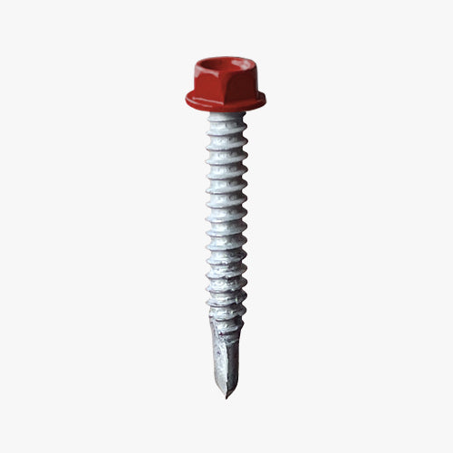 Hex Head Self Drilling Façade Screws painted in a red head finish